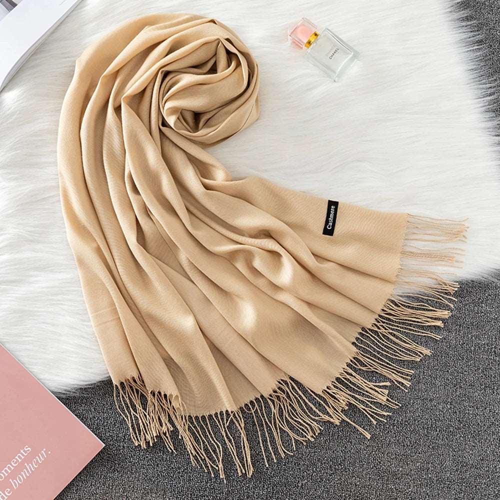 Winter Female Scarf Cashmere Shawls Wraps Women Solid Long Hijab Stoles Pashmina Bufanda Tassel Autumn Lady Headband 2022.