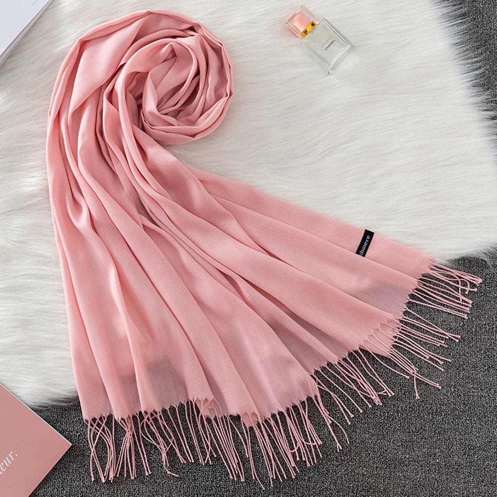 Winter Female Scarf Cashmere Shawls Wraps Women Solid Long Hijab Stoles Pashmina Bufanda Tassel Autumn Lady Headband 2022.