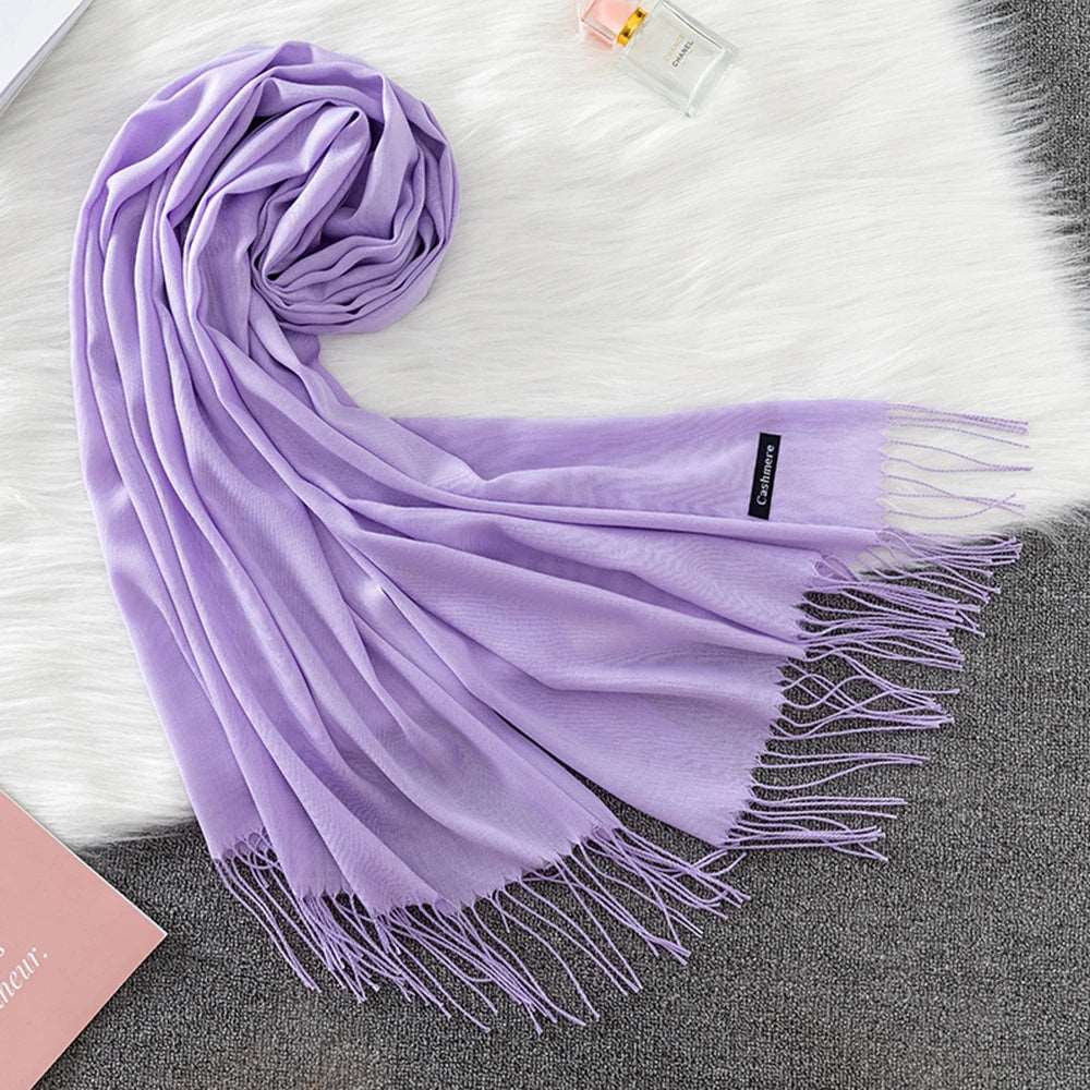 Winter Female Scarf Cashmere Shawls Wraps Women Solid Long Hijab Stoles Pashmina Bufanda Tassel Autumn Lady Headband 2022.