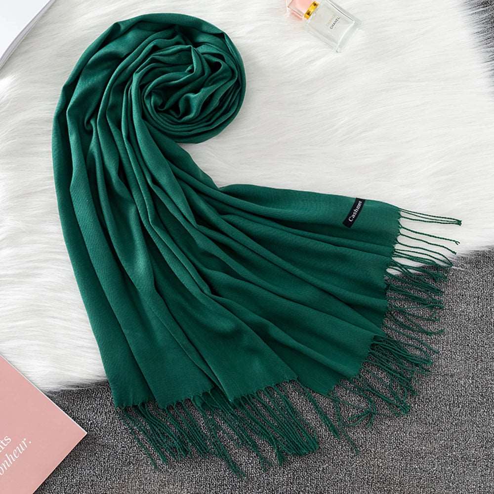 Winter Female Scarf Cashmere Shawls Wraps Women Solid Long Hijab Stoles Pashmina Bufanda Tassel Autumn Lady Headband 2022.