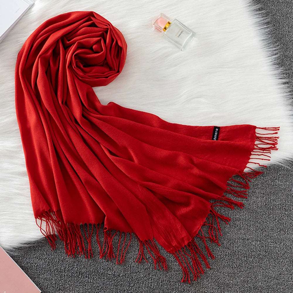 Winter Female Scarf Cashmere Shawls Wraps Women Solid Long Hijab Stoles Pashmina Bufanda Tassel Autumn Lady Headband 2022.