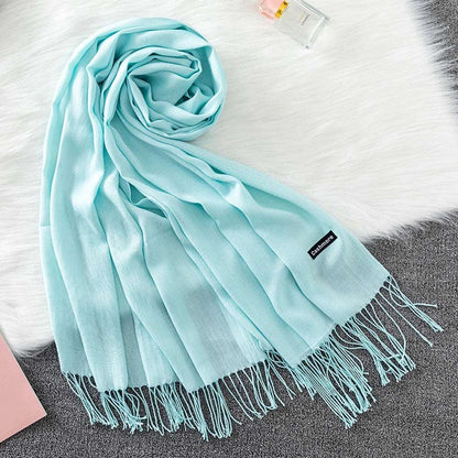 Winter Female Scarf Cashmere Shawls Wraps Women Solid Long Hijab Stoles Pashmina Bufanda Tassel Autumn Lady Headband 2022.