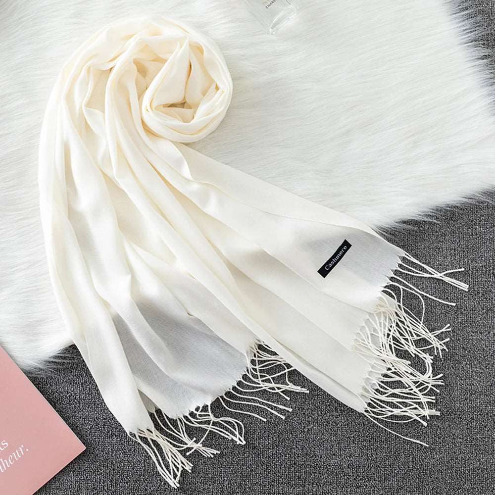 Winter Female Scarf Cashmere Shawls Wraps Women Solid Long Hijab Stoles Pashmina Bufanda Tassel Autumn Lady Headband 2022.