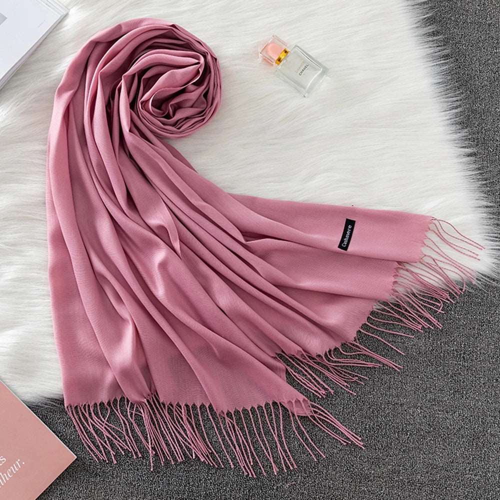 Winter Female Scarf Cashmere Shawls Wraps Women Solid Long Hijab Stoles Pashmina Bufanda Tassel Autumn Lady Headband 2022.