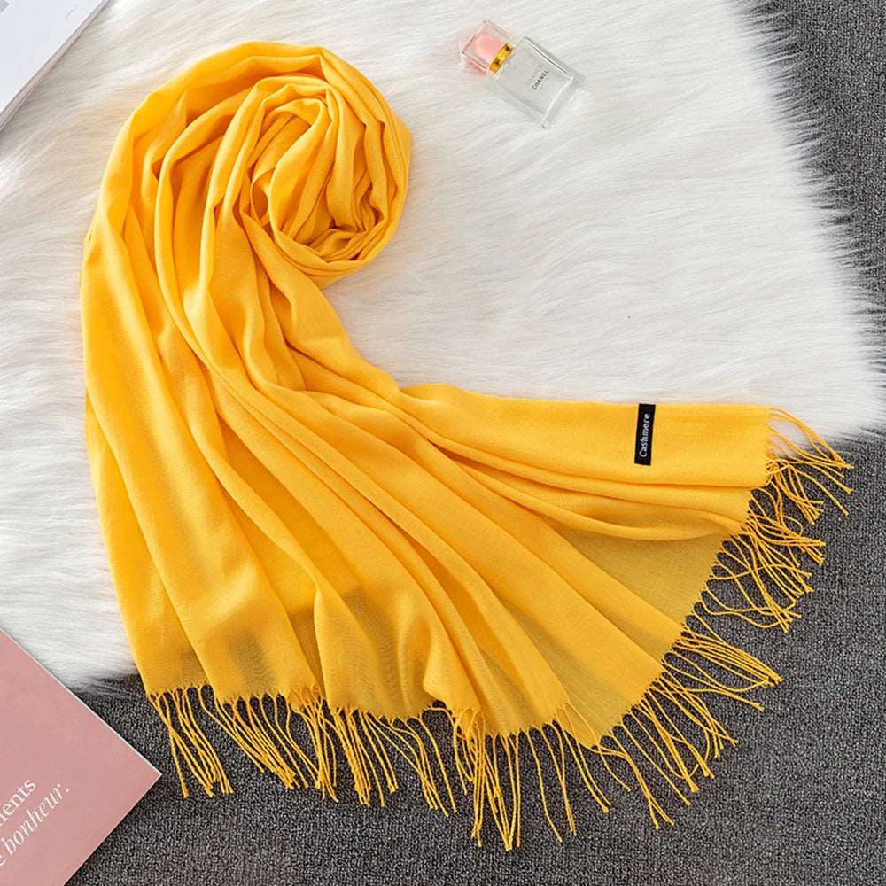 Winter Female Scarf Cashmere Shawls Wraps Women Solid Long Hijab Stoles Pashmina Bufanda Tassel Autumn Lady Headband 2022.