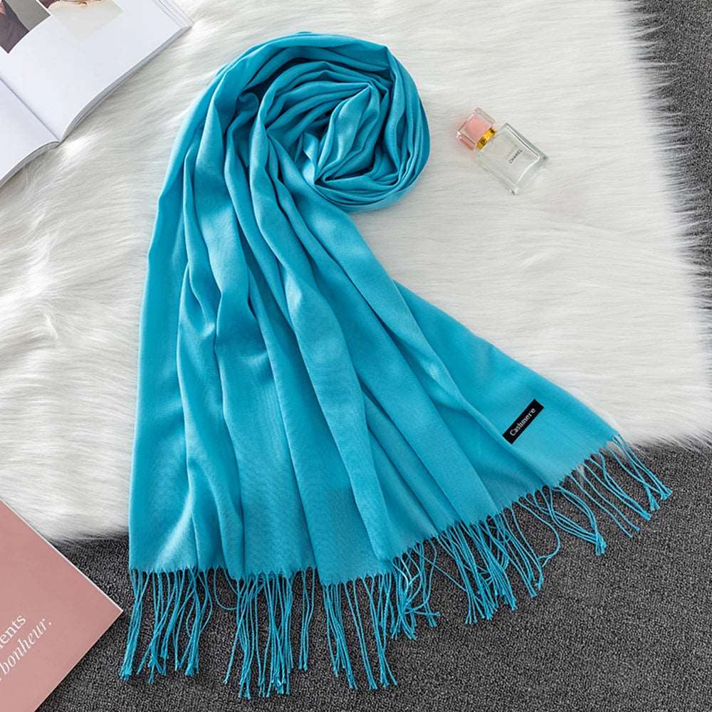 Winter Female Scarf Cashmere Shawls Wraps Women Solid Long Hijab Stoles Pashmina Bufanda Tassel Autumn Lady Headband 2022.