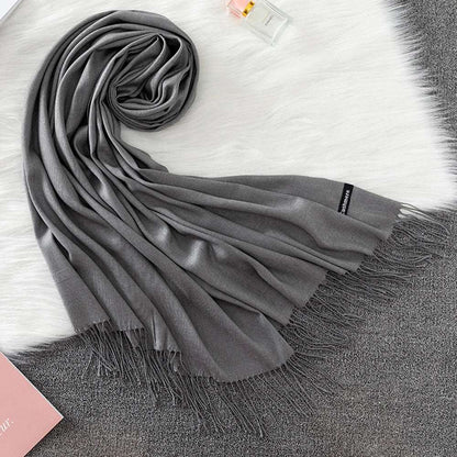 Winter Female Scarf Cashmere Shawls Wraps Women Solid Long Hijab Stoles Pashmina Bufanda Tassel Autumn Lady Headband 2022.