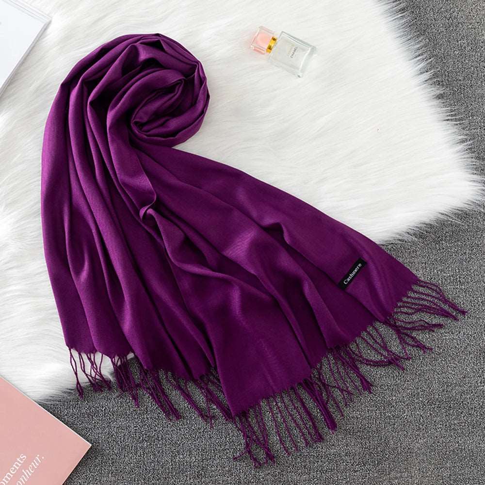 Winter Female Scarf Cashmere Shawls Wraps Women Solid Long Hijab Stoles Pashmina Bufanda Tassel Autumn Lady Headband 2022.