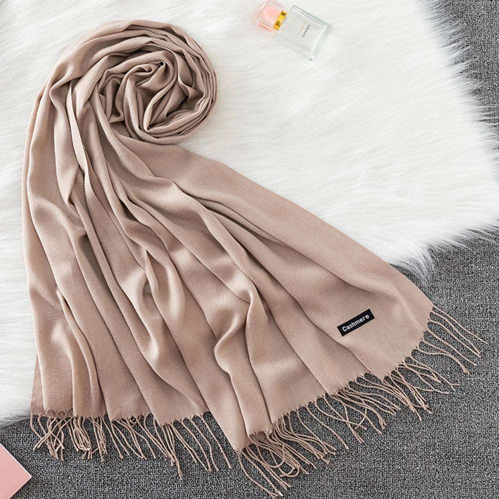 Winter Female Scarf Cashmere Shawls Wraps Women Solid Long Hijab Stoles Pashmina Bufanda Tassel Autumn Lady Headband 2022.