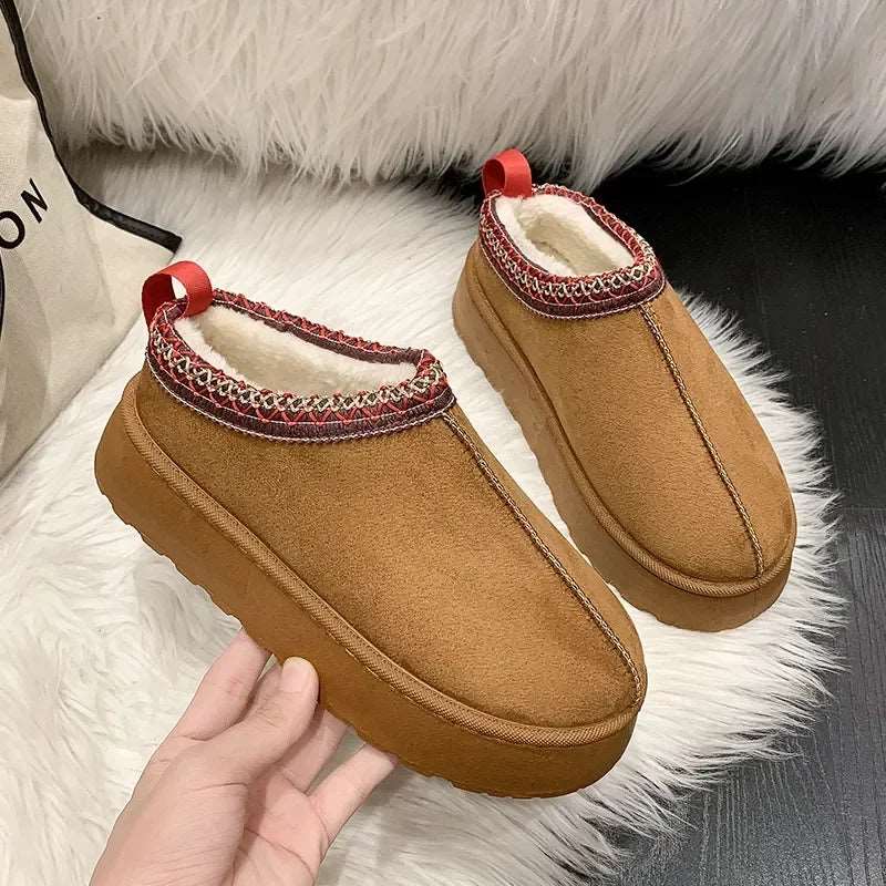 Snow Boots for Women 2023 Winter New Cashmere Warm Thick Soles Without Heel-covered Hair Half Slipper Cotton Shoes for Women.