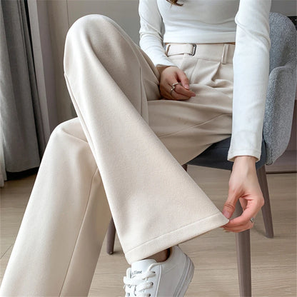 Seoulish Autumn Winter Thicken Woolen Casual Loose Full Length Pants 2023 New Button High Waist Chic Wide Leg Trousers Female.