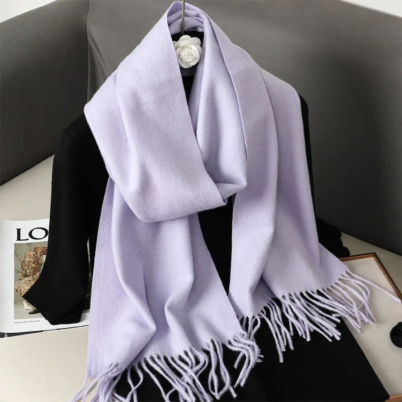 62Color Solid Women Winter Scarf Warm Thicken Cashmere Shawl Outdoor Fashion Luxury Tassels Pashmina Lady Wrap Windproof Scarves.