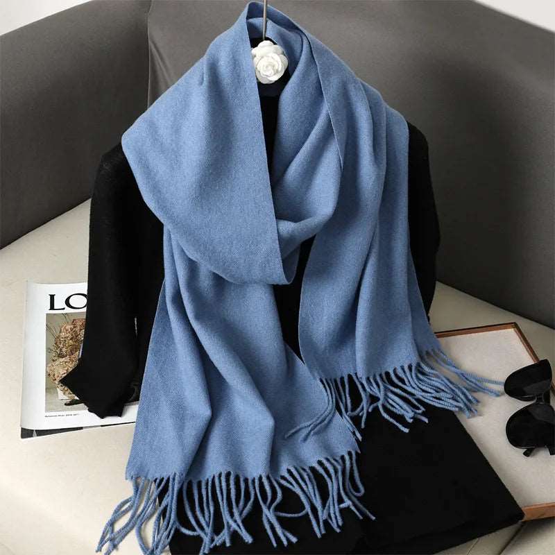 62Color Solid Women Winter Scarf Warm Thicken Cashmere Shawl Outdoor Fashion Luxury Tassels Pashmina Lady Wrap Windproof Scarves.