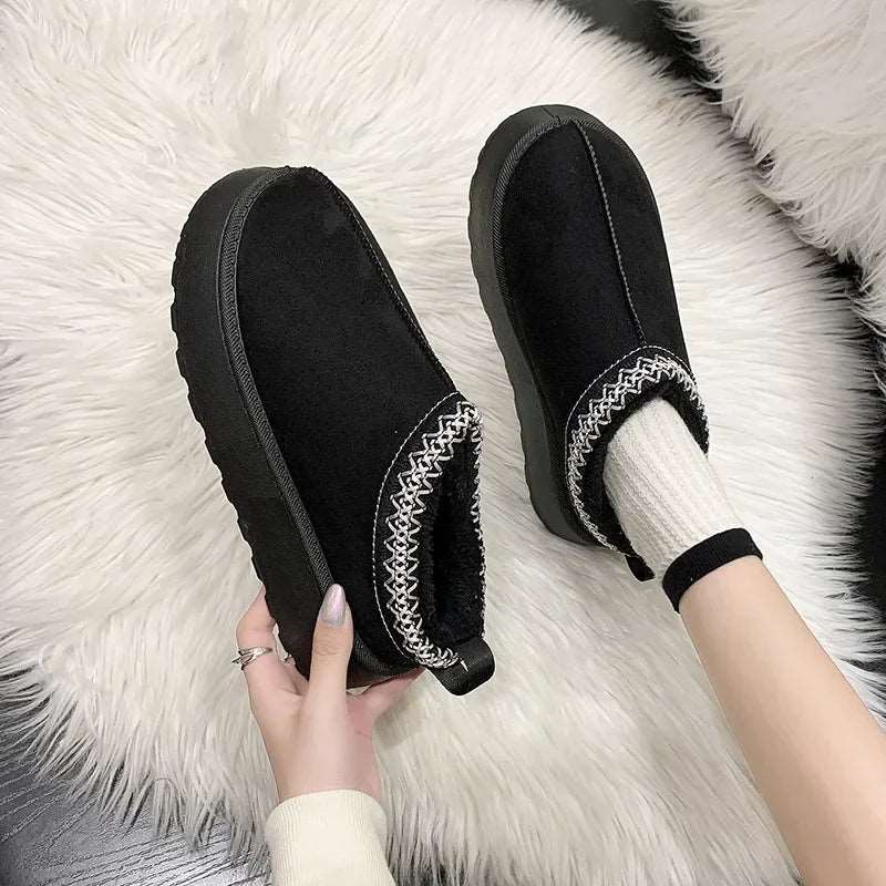 Snow Boots for Women 2023 Winter New Cashmere Warm Thick Soles Without Heel-covered Hair Half Slipper Cotton Shoes for Women.