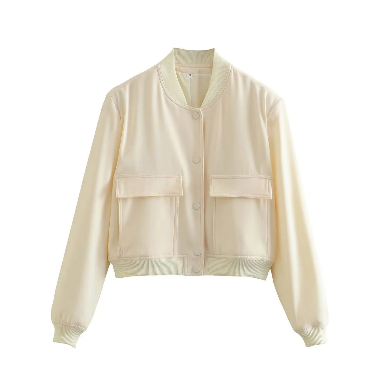 2024 Woman Bomber Jacket Coat White Autumn Winter Button Baseball Aviator Cropped Jackets For Women Long Sleeve Crop Outerwear.