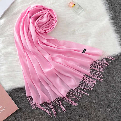 Winter Female Scarf Cashmere Shawls Wraps Women Solid Long Hijab Stoles Pashmina Bufanda Tassel Autumn Lady Headband 2022.