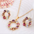 3pcs Gold Necklace Earrings Set Ladies Celebrity Simple Fashion Style Exquisite Stained Glass Diamond Circle Shape Jewelry.