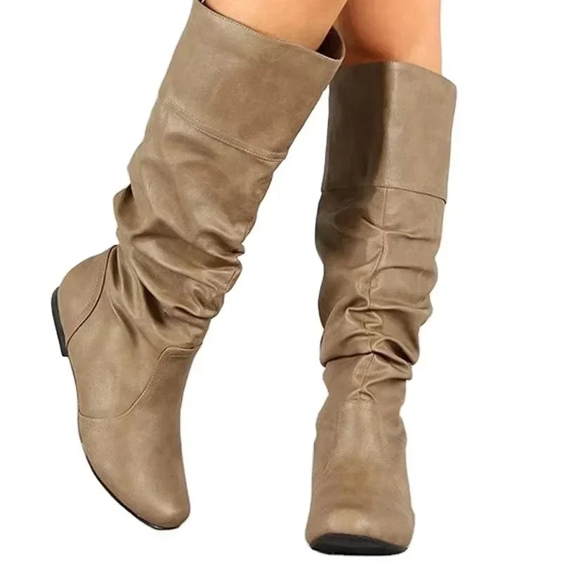 2023 Mid-Calf Boots Women Flat Shoes Spring Autumn Women High Boots Long Western Cowboy Boots Women Footwear Large size 35-43.