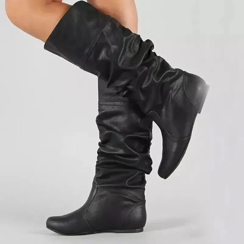 2023 Mid-Calf Boots Women Flat Shoes Spring Autumn Women High Boots Long Western Cowboy Boots Women Footwear Large size 35-43.