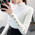 2024 Women Autumn Knitted Slim Sweaters Solid Knitted Female Cotton Soft Elastic Color Pullovers Button Full Sleeve Turtleneck.