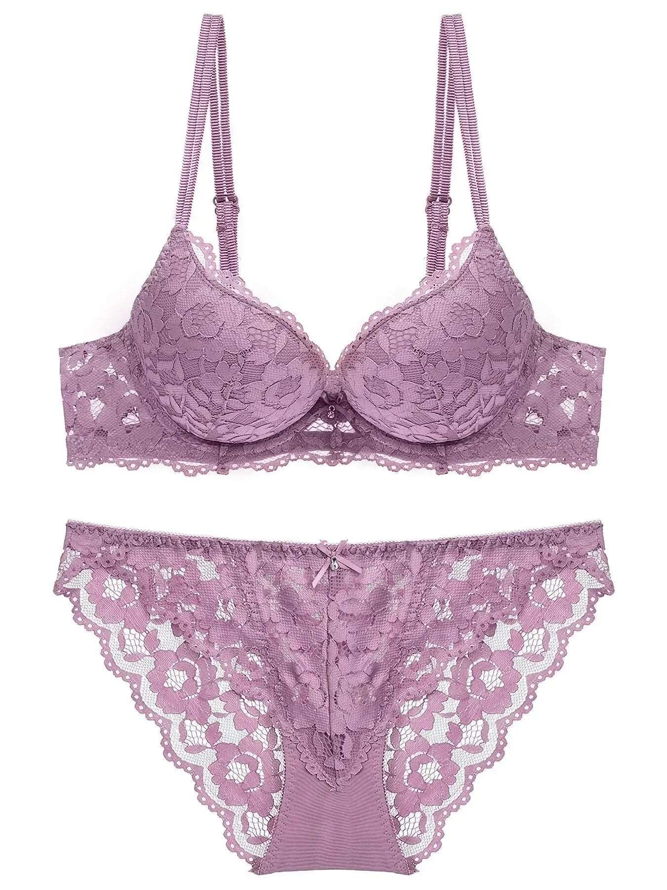 1 Set Elegant Lace Embroidery &amp; Breathable Fabric Lingerie Set: Push-Up Bra, Drop Waist Sheer Panty - Ultimate Valentine&