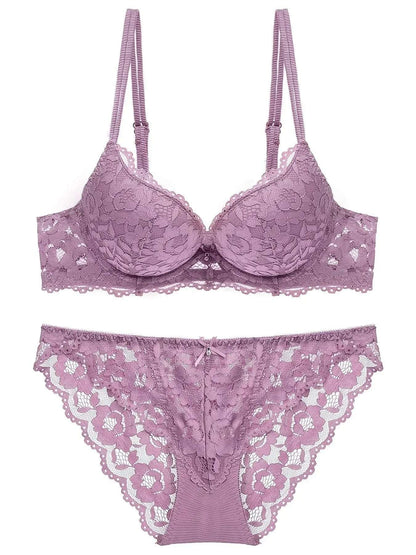 1 Set Elegant Lace Embroidery &amp; Breathable Fabric Lingerie Set: Push-Up Bra, Drop Waist Sheer Panty - Ultimate Valentine&