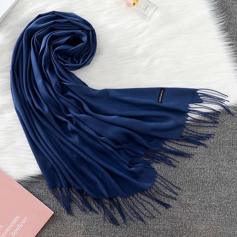 Winter Female Scarf Cashmere Shawls Wraps Women Solid Long Hijab Stoles Pashmina Bufanda Tassel Autumn Lady Headband 2022.