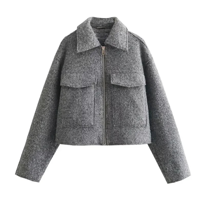 ASDS Autumn Winter Cropped Jacket for Women Short Coat Tweed Jacket Zip Crop Demi-season Jacket Woman New in outerwears.