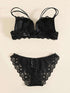 1 Set Elegant Lace Embroidery & Breathable Fabric Lingerie Set: Push-Up Bra, Drop Waist Sheer Panty - Ultimate Valentine&