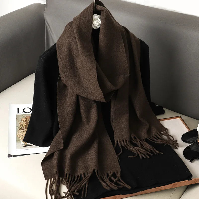 62Color Solid Women Winter Scarf Warm Thicken Cashmere Shawl Outdoor Fashion Luxury Tassels Pashmina Lady Wrap Windproof Scarves.