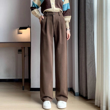 Seoulish Autumn Winter Thicken Woolen Casual Loose Full Length Pants 2023 New Button High Waist Chic Wide Leg Trousers Female.