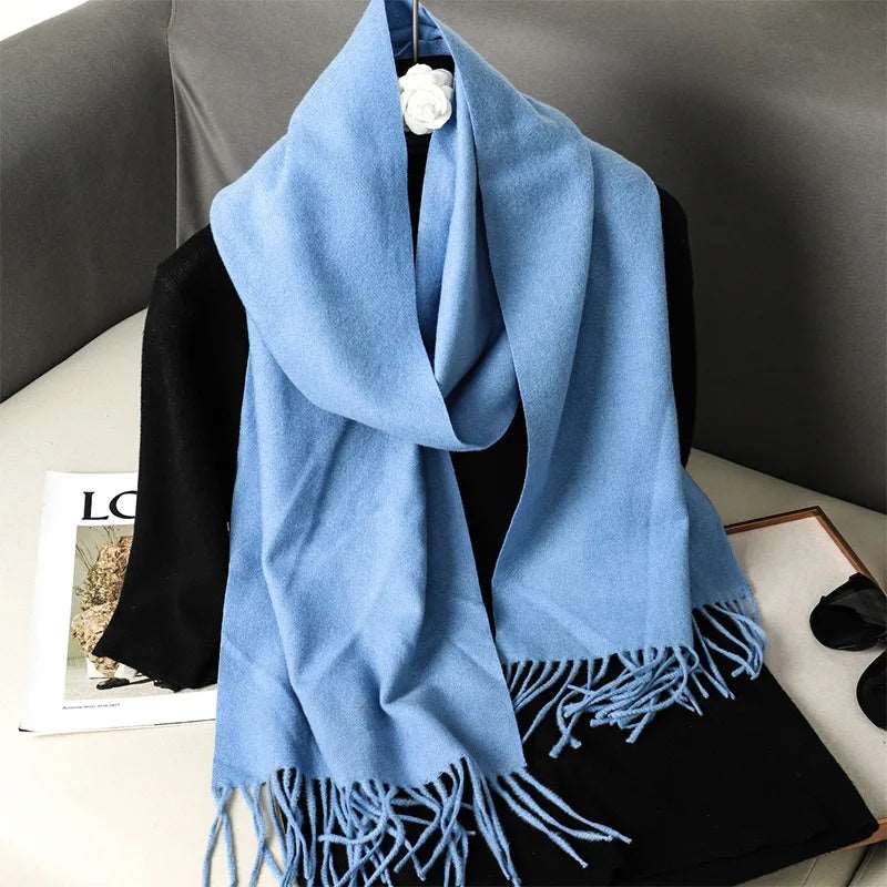 62Color Solid Women Winter Scarf Warm Thicken Cashmere Shawl Outdoor Fashion Luxury Tassels Pashmina Lady Wrap Windproof Scarves.