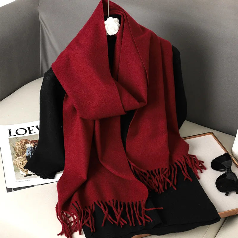 62Color Solid Women Winter Scarf Warm Thicken Cashmere Shawl Outdoor Fashion Luxury Tassels Pashmina Lady Wrap Windproof Scarves.