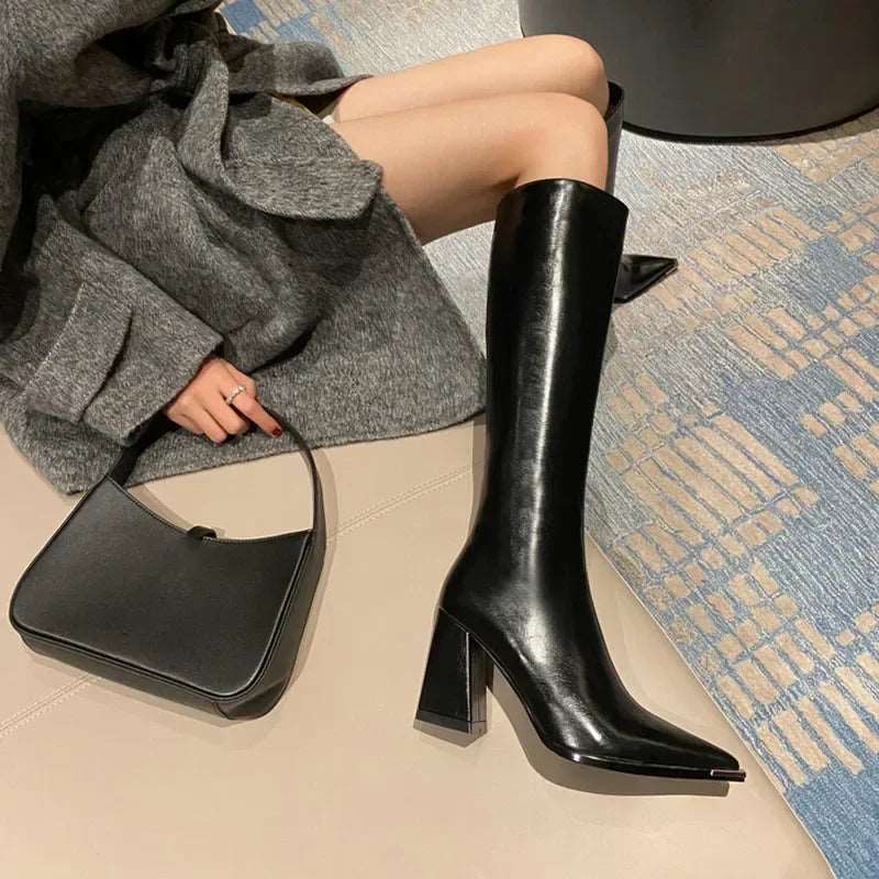 Pointed Toe Women High Boots Fashion Side Zippers Long Booties Ladies Elegant Party High Heel Shoes Winter Women&