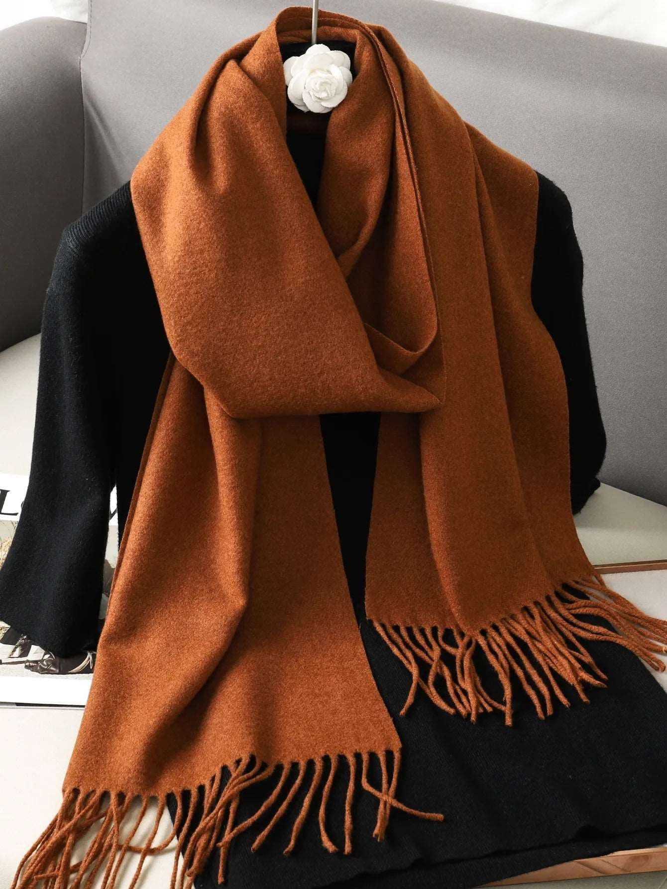 62Color Solid Women Winter Scarf Warm Thicken Cashmere Shawl Outdoor Fashion Luxury Tassels Pashmina Lady Wrap Windproof Scarves.