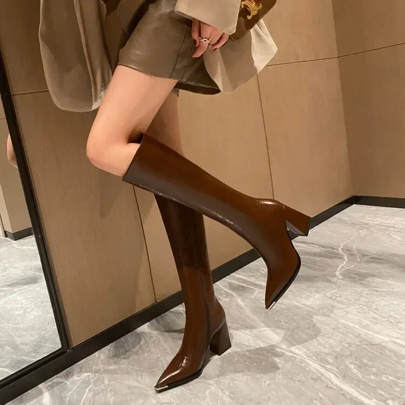 Pointed Toe Women High Boots Fashion Side Zippers Long Booties Ladies Elegant Party High Heel Shoes Winter Women&