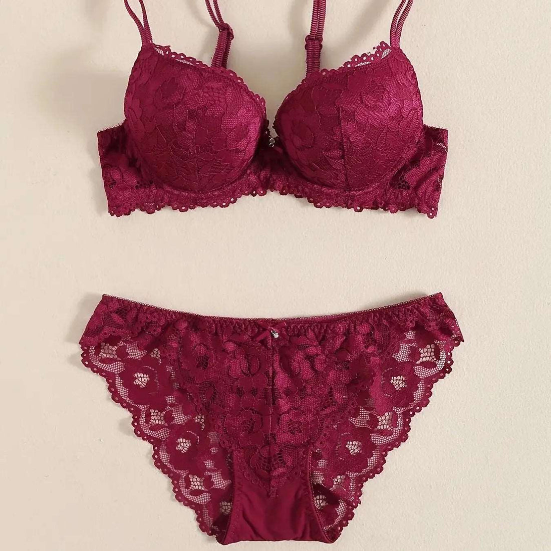 1 Set Elegant Lace Embroidery &amp; Breathable Fabric Lingerie Set: Push-Up Bra, Drop Waist Sheer Panty - Ultimate Valentine&