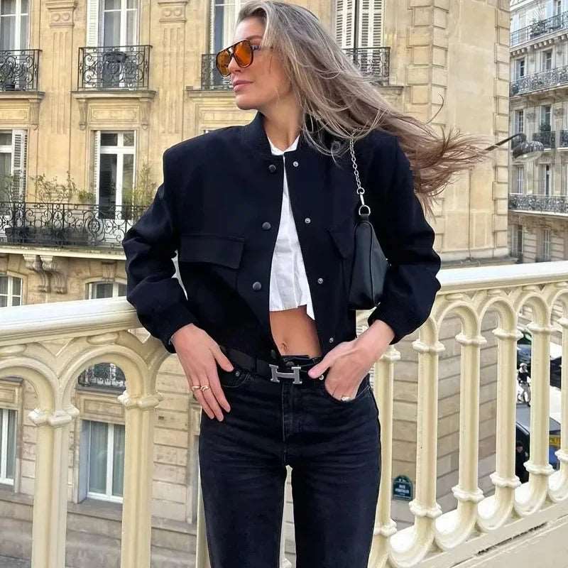 ASDS woman bomber jacket coat White autumn winter button baseball aviator cropped jackets for women long sleeve crop outerwear.