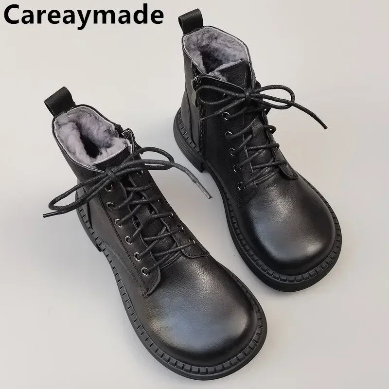 Careaymade-100% Genuine leather wide version Casual women big size short boots,Men&