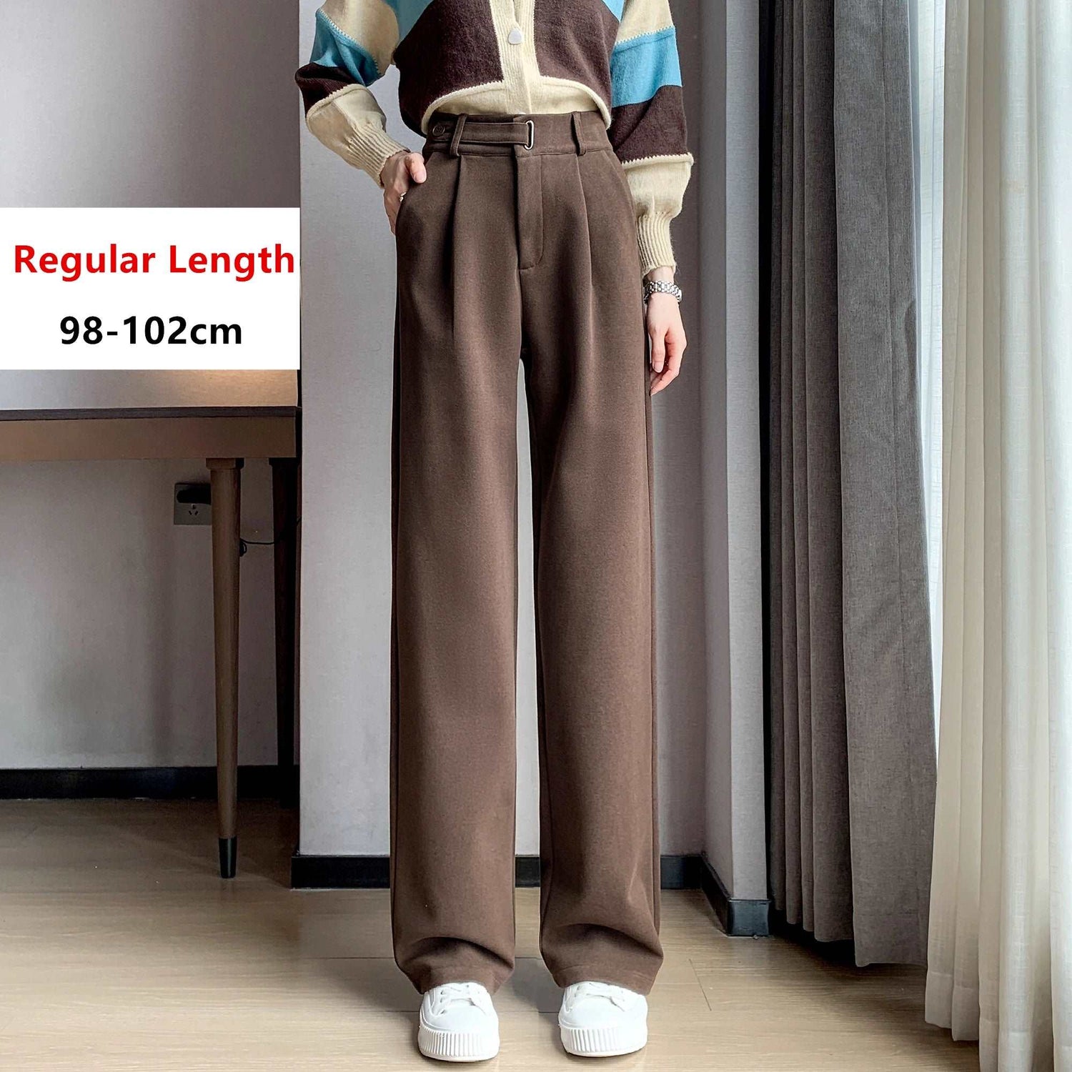 Seoulish Autumn Winter Thicken Woolen Casual Loose Full Length Pants 2023 New Button High Waist Chic Wide Leg Trousers Female.