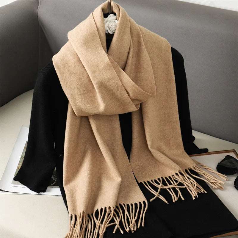 62Color Solid Women Winter Scarf Warm Thicken Cashmere Shawl Outdoor Fashion Luxury Tassels Pashmina Lady Wrap Windproof Scarves.