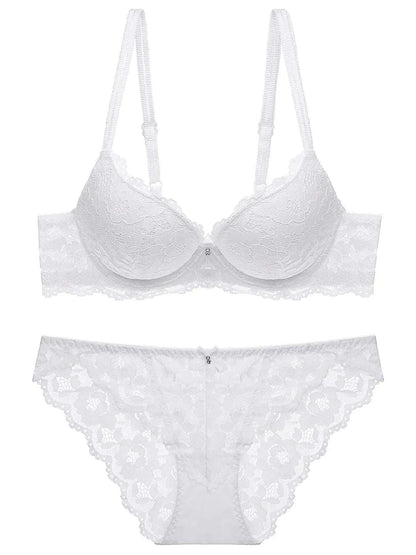 1 Set Elegant Lace Embroidery &amp; Breathable Fabric Lingerie Set: Push-Up Bra, Drop Waist Sheer Panty - Ultimate Valentine&