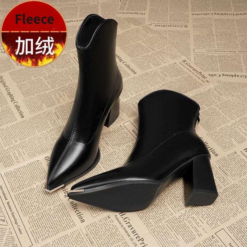 2024 Winter High Heels Sexy Women Luxury Shoes Chunky Ankle Chelsea Boots Fashion New Pointed Toe Zipper Goth Pumps Brand Shoes.