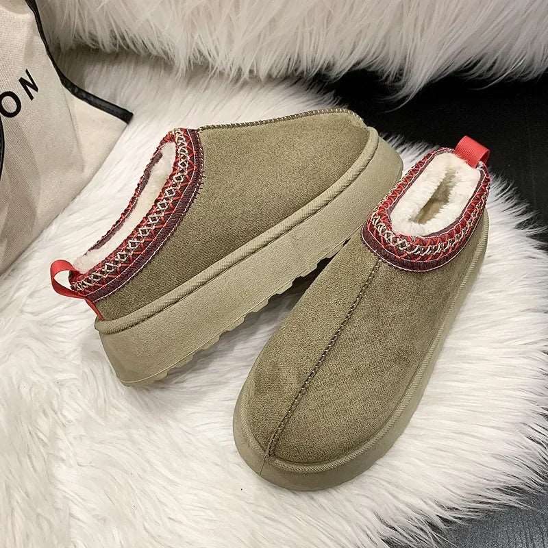 Snow Boots for Women 2023 Winter New Cashmere Warm Thick Soles Without Heel-covered Hair Half Slipper Cotton Shoes for Women.