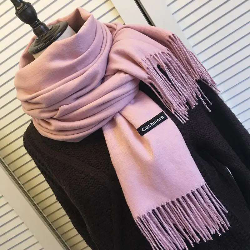 Winter Female Scarf Cashmere Shawls Wraps Women Solid Long Hijab Stoles Pashmina Bufanda Tassel Autumn Lady Headband 2022.