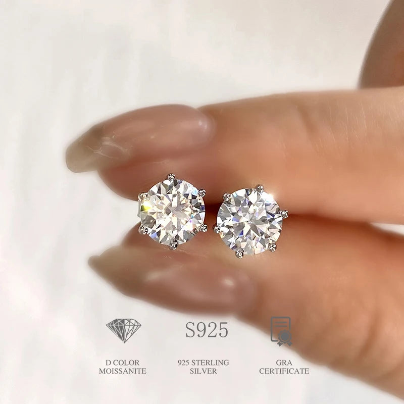 DW 0.5ct-2ct D Color Certified Moissanite Stud Earrings Lab Created Diamond 925 Sterling Silver Gold Plated Wedding Jewelry.