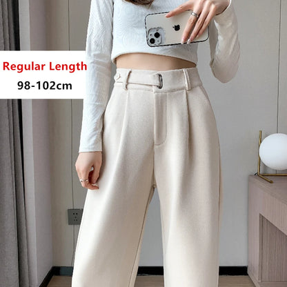 Seoulish Autumn Winter Thicken Woolen Casual Loose Full Length Pants 2023 New Button High Waist Chic Wide Leg Trousers Female.