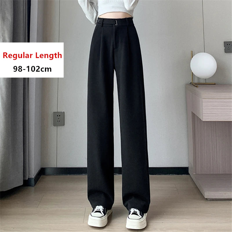 Seoulish Autumn Winter Thicken Woolen Casual Loose Full Length Pants 2023 New Button High Waist Chic Wide Leg Trousers Female.