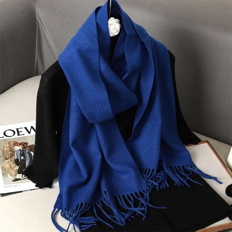 62Color Solid Women Winter Scarf Warm Thicken Cashmere Shawl Outdoor Fashion Luxury Tassels Pashmina Lady Wrap Windproof Scarves.