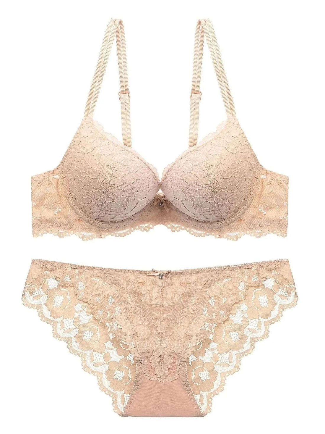 1 Set Elegant Lace Embroidery &amp; Breathable Fabric Lingerie Set: Push-Up Bra, Drop Waist Sheer Panty - Ultimate Valentine&